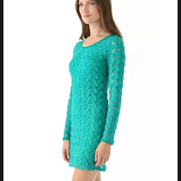 Free People Wild‎ Thing Green Crochet Mini Dress S - Picture 2 of 9